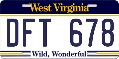 WV license plate DFT678
