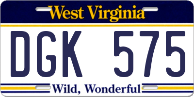 WV license plate DGK575