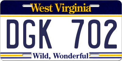WV license plate DGK702