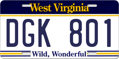 WV license plate DGK801
