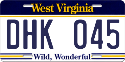 WV license plate DHK045