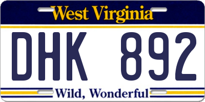 WV license plate DHK892