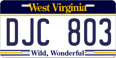 WV license plate DJC803