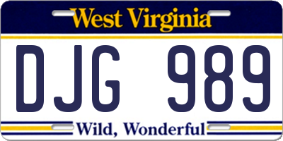 WV license plate DJG989