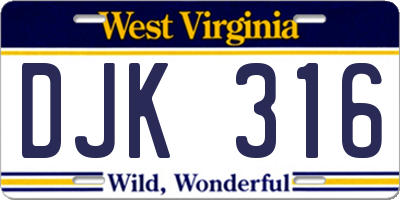 WV license plate DJK316