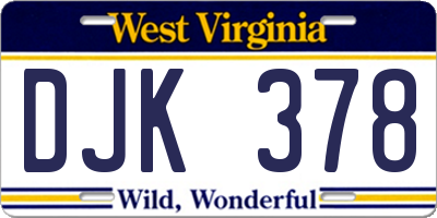 WV license plate DJK378