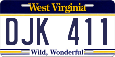 WV license plate DJK411