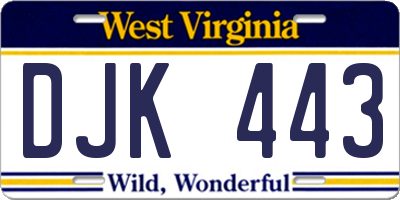 WV license plate DJK443