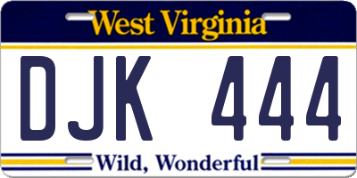 WV license plate DJK444