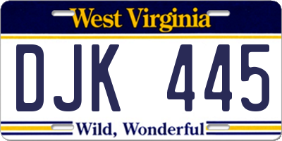 WV license plate DJK445