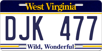 WV license plate DJK477