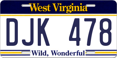 WV license plate DJK478