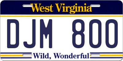 WV license plate DJM800