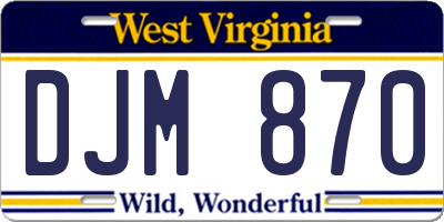 WV license plate DJM870