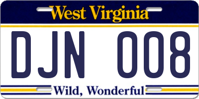 WV license plate DJN008