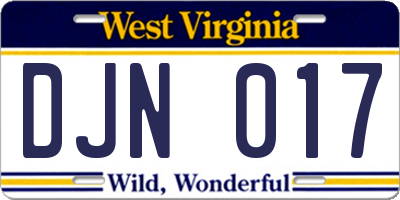 WV license plate DJN017