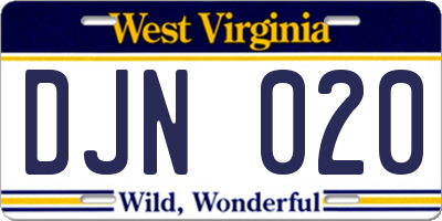 WV license plate DJN020