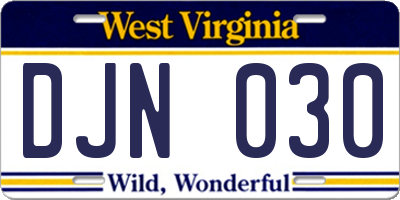 WV license plate DJN030
