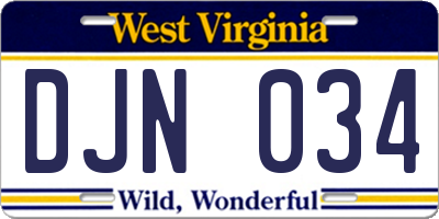 WV license plate DJN034