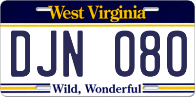 WV license plate DJN080