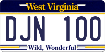 WV license plate DJN100