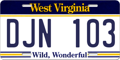 WV license plate DJN103