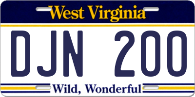 WV license plate DJN200