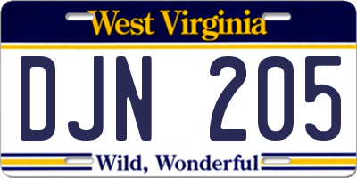 WV license plate DJN205