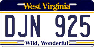 WV license plate DJN925
