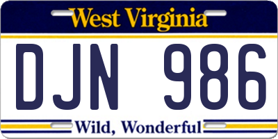 WV license plate DJN986
