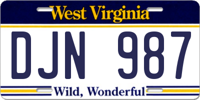 WV license plate DJN987