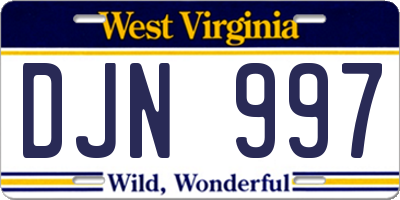 WV license plate DJN997