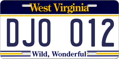 WV license plate DJO012