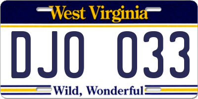 WV license plate DJO033