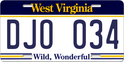 WV license plate DJO034