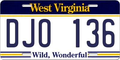 WV license plate DJO136