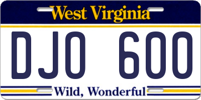 WV license plate DJO600