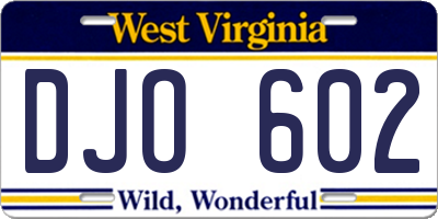 WV license plate DJO602