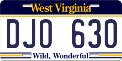 WV license plate DJO630