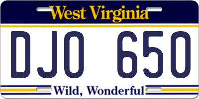 WV license plate DJO650