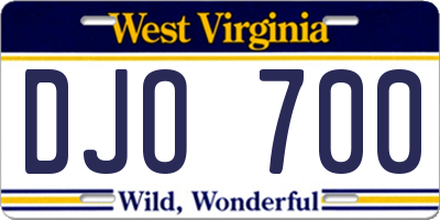 WV license plate DJO700