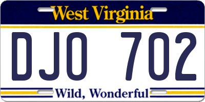 WV license plate DJO702