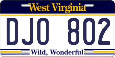 WV license plate DJO802