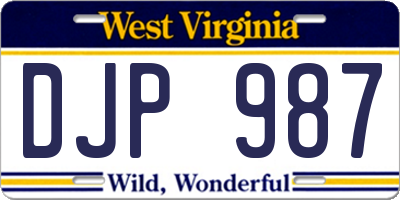 WV license plate DJP987