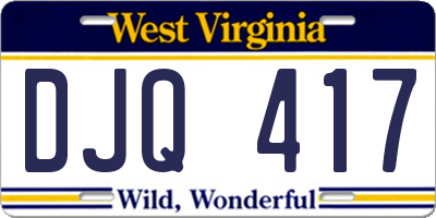 WV license plate DJQ417