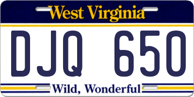 WV license plate DJQ650