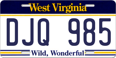WV license plate DJQ985