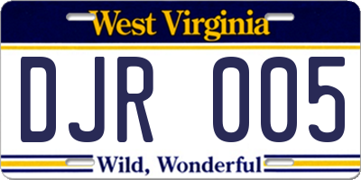 WV license plate DJR005