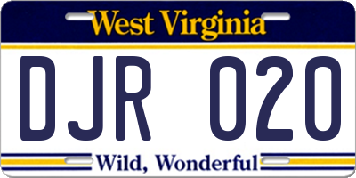 WV license plate DJR020