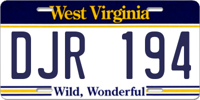 WV license plate DJR194